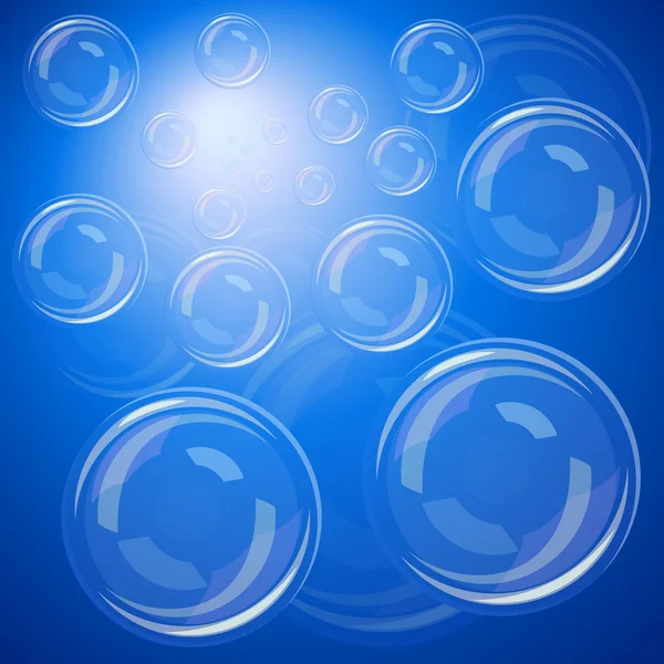 Burbujas sobre azul — Vector de stock