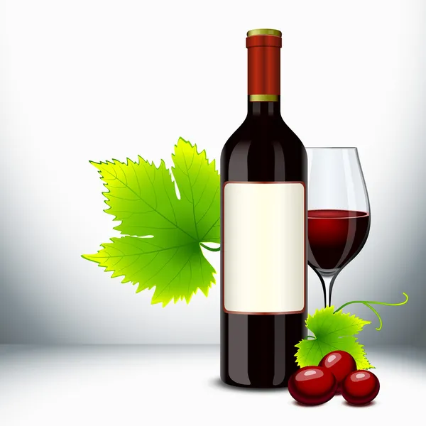 Bicchiere di vino rosso e bottiglia — Vettoriale Stock
