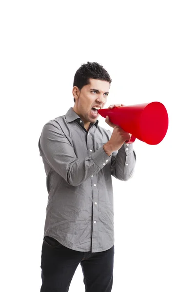 Shouting into a megaphone — Stock Photo, Image