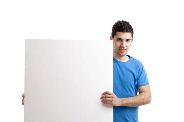 Άνδρας που κρατά λευκή πινακίδα — Φωτογραφία Αρχείου