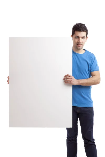 Άνδρας που κρατά λευκή πινακίδα — Φωτογραφία Αρχείου