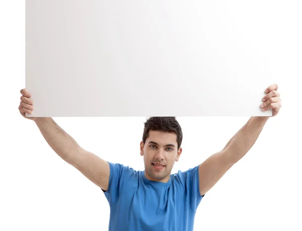 Man holding a blank billboard — Stock Photo, Image