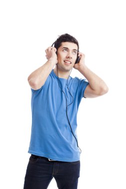 Young man listen music clipart