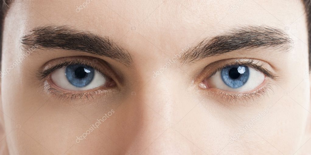 Close Photo Blue Eyes Golden Brown Stock Photo 1195414411