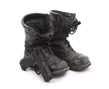 Old worn military boots clipart