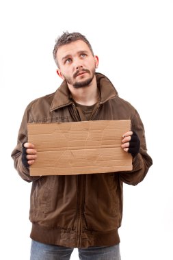 Beggar holding carton clipart