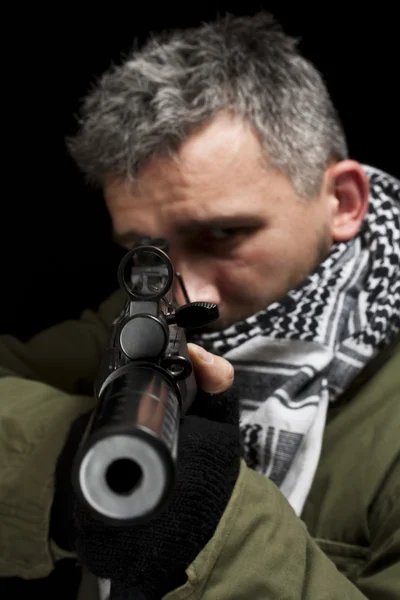 Terroristische whit pistool — Stockfoto