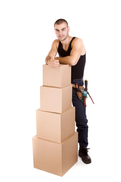 Hombre y caja — Foto de Stock