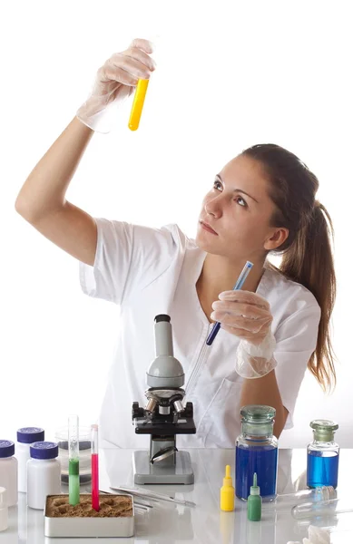 Mujer científica joven trabajando — Foto de Stock