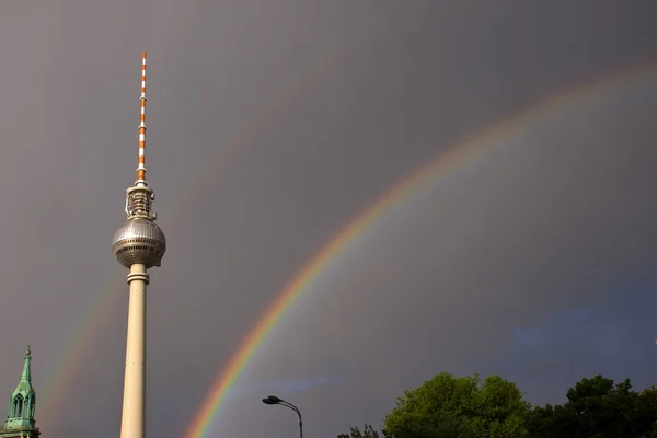 Rainbows and television tower in Berlin — Stock Photo, Image