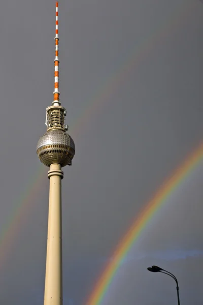 TV Tower and two rainbows — Stock Photo, Image