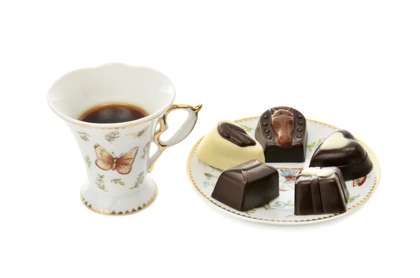 Cup coffee and candies — Stock Photo, Image