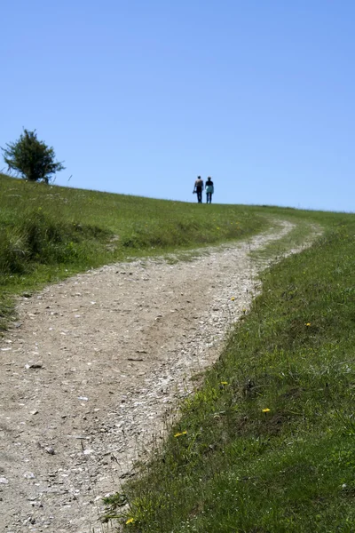Viejos pareja caminando país sendero — Foto de Stock