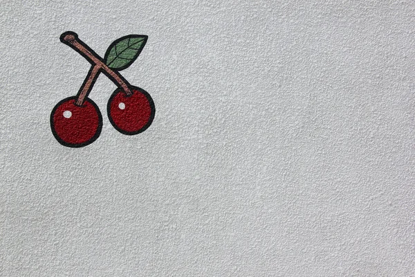 Bright red cherries painted on white wall — Stock Photo, Image