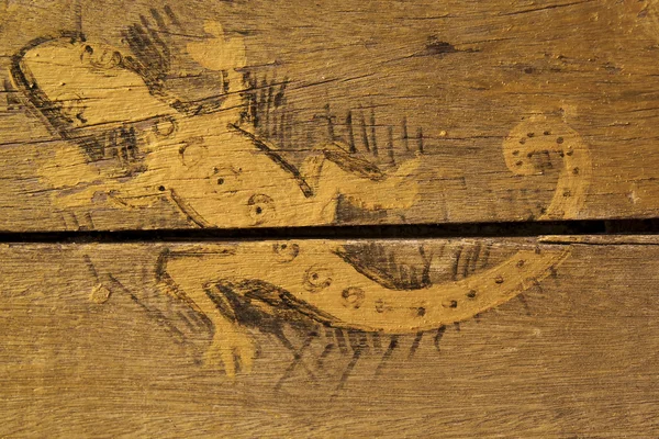 Gecko hagedis schilderij houten planken — Stockfoto