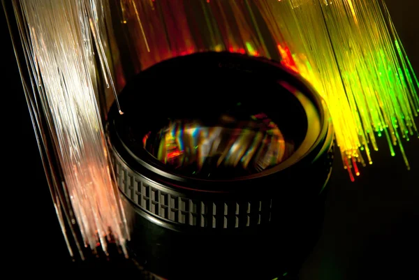Fiber optik ile lens — Stok fotoğraf