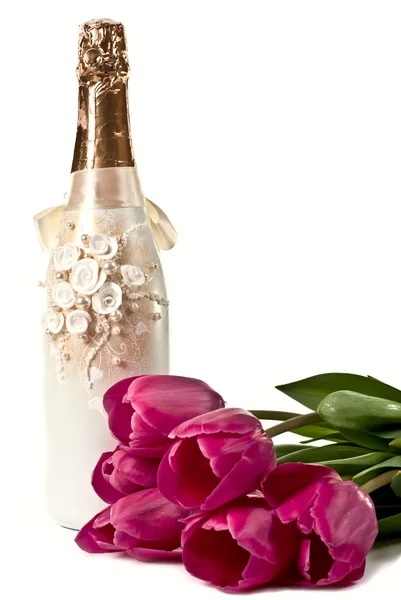 香槟和郁金香 — 图库照片