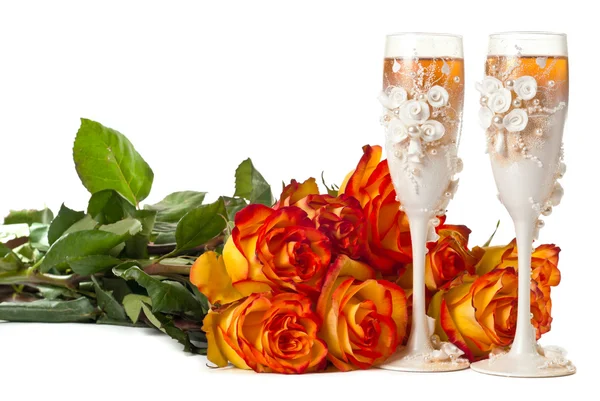 Шампанское и розы — стоковое фото