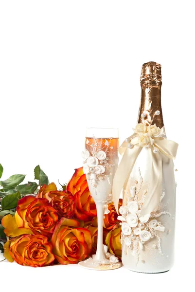 Šampaňské a růže — Stock fotografie