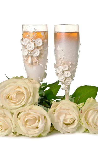 Champagne glass with roses — Stock Photo, Image