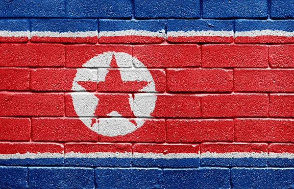 벽돌 벽에 조선 민주주의 인민 공화국의 국기 — 스톡 사진