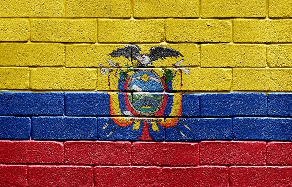 Σημαία του Ισημερινού στον τοίχο από τούβλα — Φωτογραφία Αρχείου