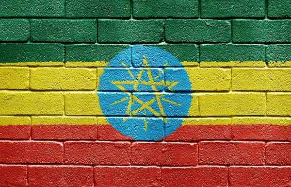 벽돌 벽에 에티오피아의 국기 — 스톡 사진
