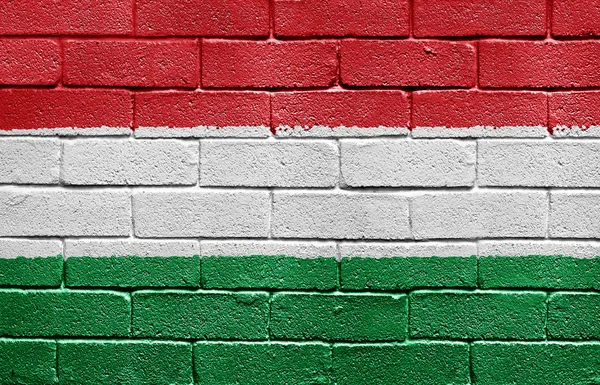 Vlajka Maďarska na cihlovou zeď — Stock fotografie