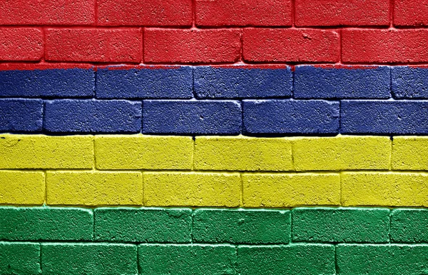 Flaga Mauritiusa na mur z cegły — Zdjęcie stockowe