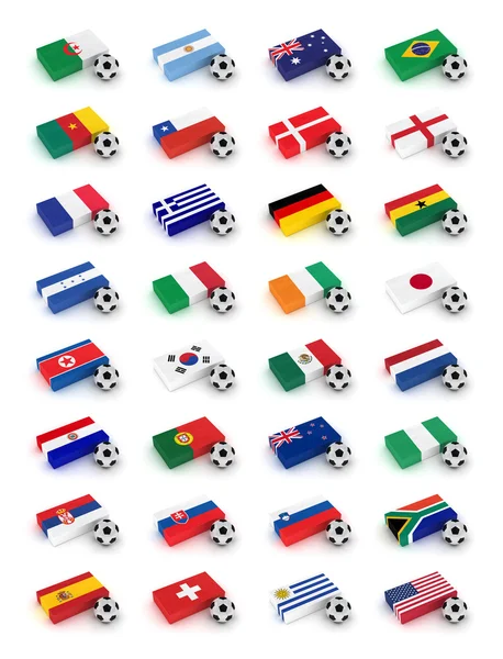 Футбольные мячи и флаги — стоковое фото