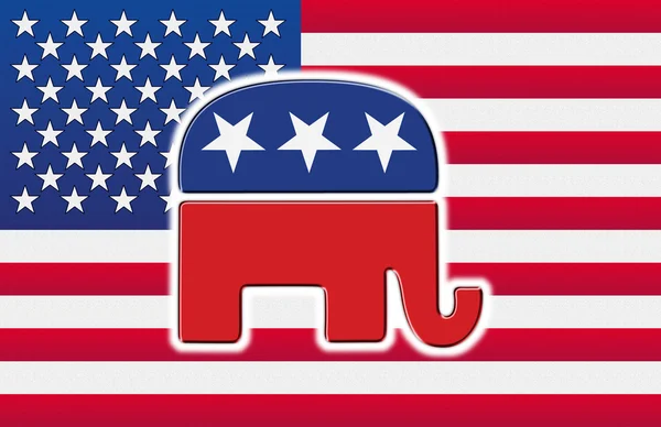 Bandeira americana com o elefante do partido republicano nela — Fotografia de Stock