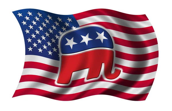 Amerykańską flagę z Partii Republikańskiej słoń na to — Zdjęcie stockowe