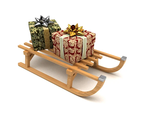 Gifts on sledge — Stock Photo, Image