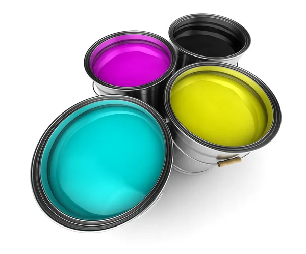 CMYK color paint buckets — Stock Photo, Image