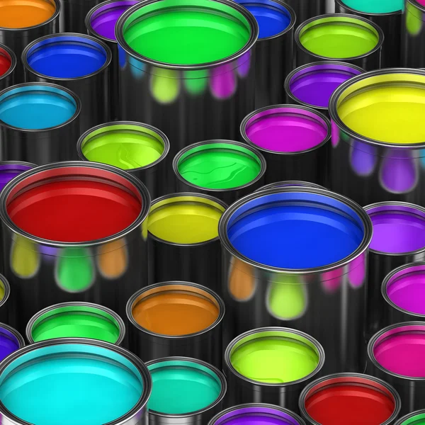 Colorful paint buckets — Stock Photo, Image