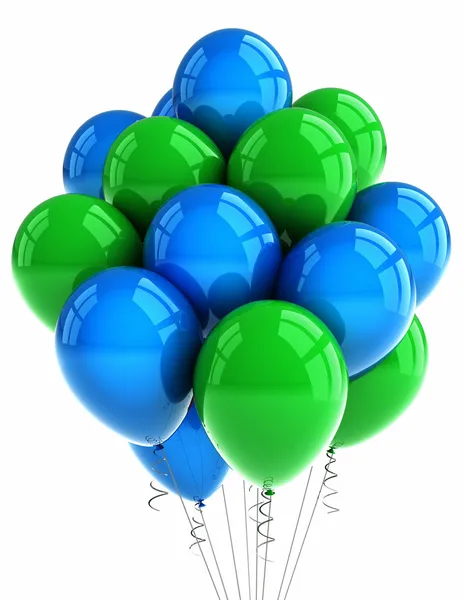 Groene en blauwe partij ballonnen — Stockfoto