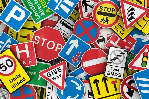 Many British traffic signs — Stock Photo, Image