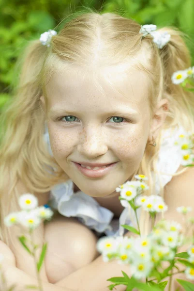 stock image Blonde girl with freckles eight years