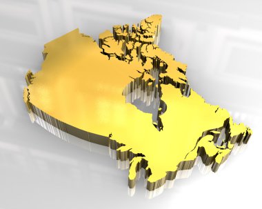 3d golden map of canada clipart