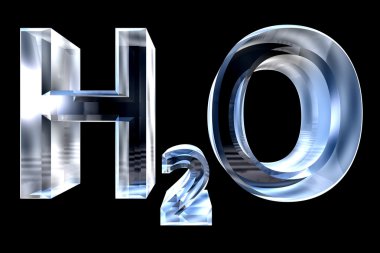 H2O - water chemical symbol - in glass 3d made