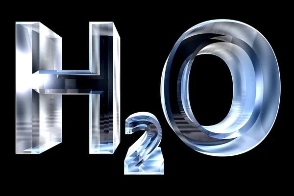 H2O - water chemical symbol - in glass 3d made — Stockfoto