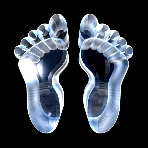 3D gemaakt - voet afdrukken in glas — Stockfoto