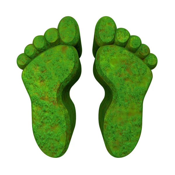 3D gemaakt - voet afdrukken in groene gras — Stockfoto