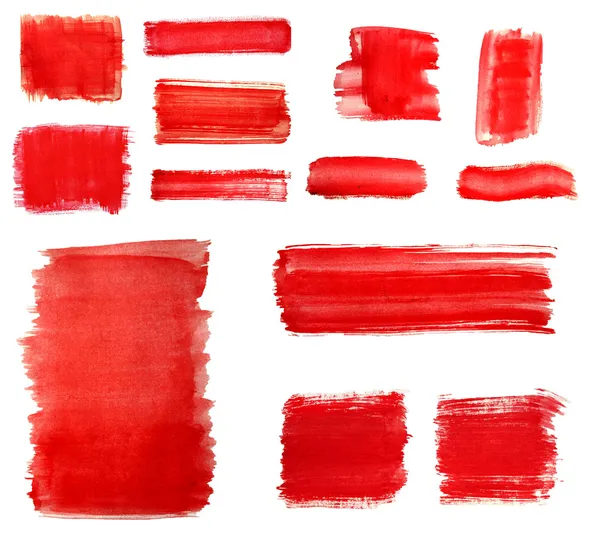 Conjunto de tinta vermelha desenhada com pincel — Fotografia de Stock