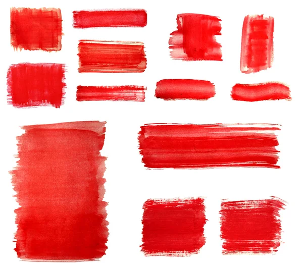 Uppsättning av röd färg med penseldrag — Stockfoto