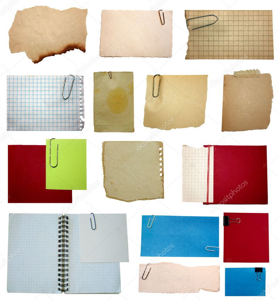 Set of paper notes isolated on white background