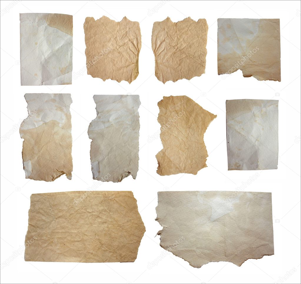 Set of vintage paper notes isolated on white background