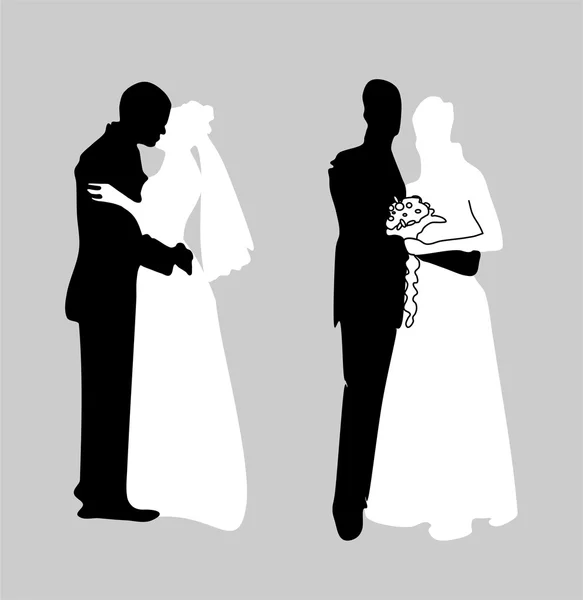 Silueta de pareja recién casada — Vector de stock