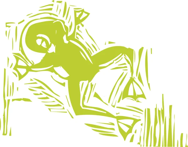 木版画の緑のカエル — ストックベクタ