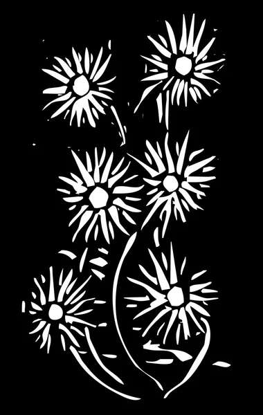 Woodcut Flores Negro — Archivo Imágenes Vectoriales